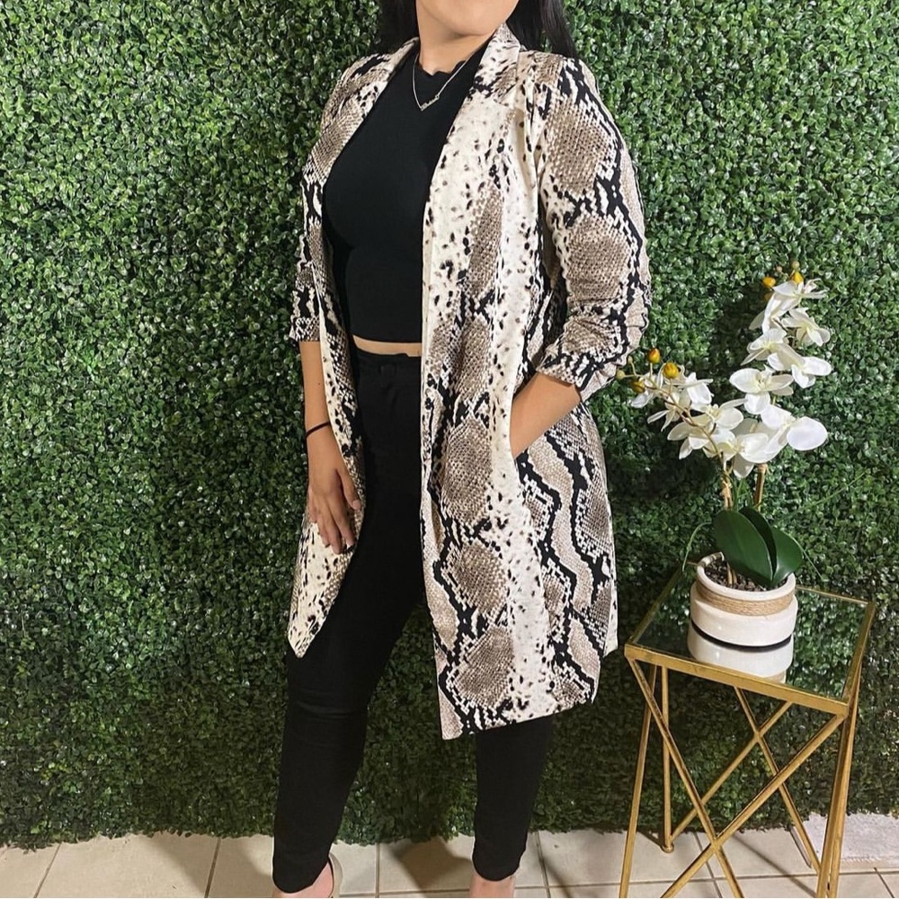 Snake print long blazer